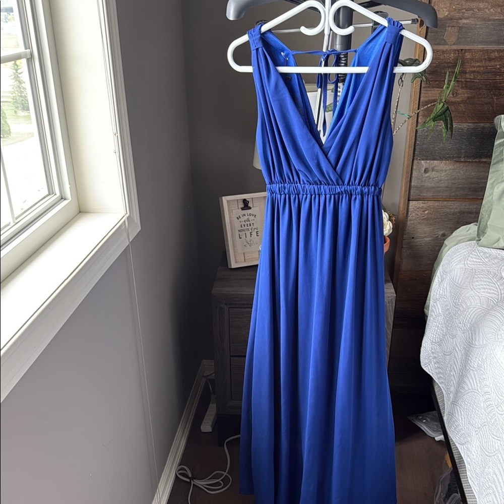 Chic Royal Blue V Neck Dress